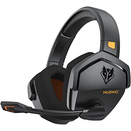 NUBWO G06 Capacetes Gaming sem fios com drivers de 50 mm para PC/Ps5/Ps4/NS/Mobile, auriculares sem fios com 2,4 GHz+Bluetooth 5,3 modo duplo, 7,1 som envolvente, duração 100 HR + Laranja