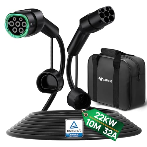 GONEO Cabo de carregamento tipo 2 22 kW 10 m 32 A tipo 2 3 fases modo 3 para EV/PHEV tipo 2 a tipo 2/CSS2 EV cabo de carregamento com bolsa de transporte