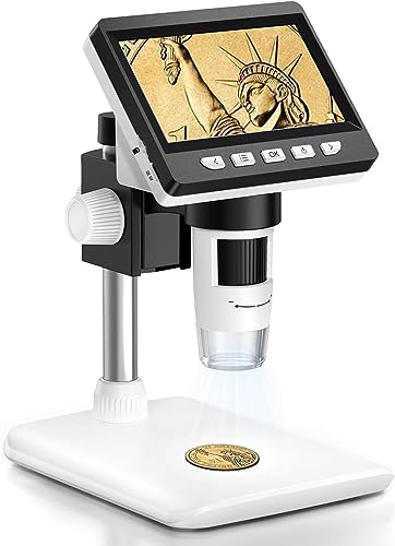 Microscópio digital eletrónico portátil de 1080P de 4,3 polegadas com 8 luzes LED ajustáveis, profissional para crianças/adultos 50 - 1000 X, visualização de PC, compatível com Windows MacOS