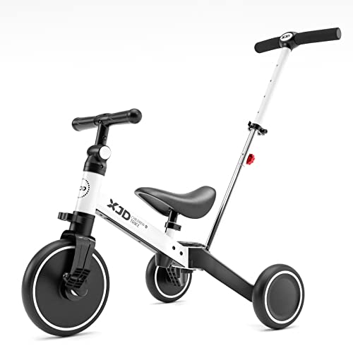 XJD 4 em 1 Triciclo evolutivo de bebé, triciclo para crianças de 1 a 3 anos, triciclo de bicicleta com ou sem pedais, triângulo para bebé com assento ajustáveis, transformável (com haste de pressão,