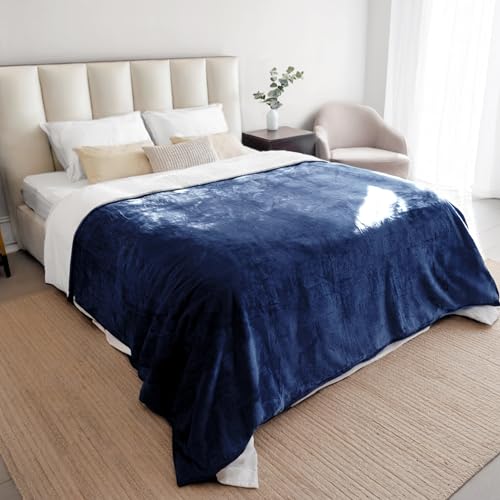 Dreamzie - Manta impermeável cão, 152 x 203 cm, manta cão grande reversível e lavável, para sofá e cama, manta cão pequeno em Sherpa - azul-marinho