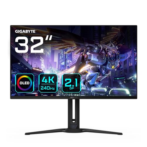 Gigabyte Monitor de jogos OLED AORUS FO32U2P de 32" - 3840 x 2160 (UHD), 240 Hz, 0,03 ms, 250 CD/m², KVM, FreeSync Premium Pro, DisplayHDR True Black 400D isplayPort 2.1