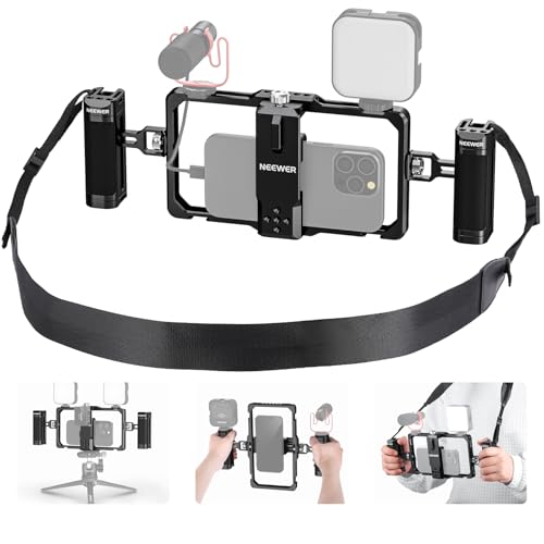 NEEWER Suporte de vídeo para smartphone com cordão de aderência dupla, ranhura de clipe para microfone Lavalier compatível com estabilizador de gaiola de telefone SmallRig para iPhone 15 Pro MAX