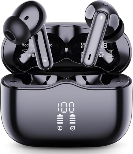 Auriculares sem fios Bluetooth, auriculares Bluetooth 5.4, 40H HiFi estéreo com redução de ruído 4 Mic, IP7 impermeável capacetes sem fios com ecrã LED, carregamento rápido, ajuste confortável, USB-C