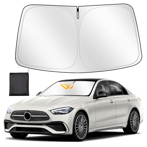 ZATOOTO Para-sol para Mercedes Benz C Class 2014-2021, para-sol carro dianteiro dobrável, grosso e refletor de poliéster bloqueia os raios UV e mantém o carro mais fresco