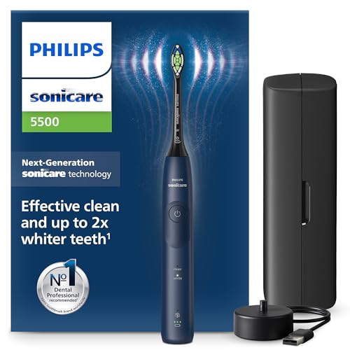 Philips Sonicare 5500 Escova de dentes elétrica, escova de dentes sónica com 2 modos, alerta de pressão, EasyStart, SmarTimer e BrushPacer, azul-marinho, modelo HX7113/01