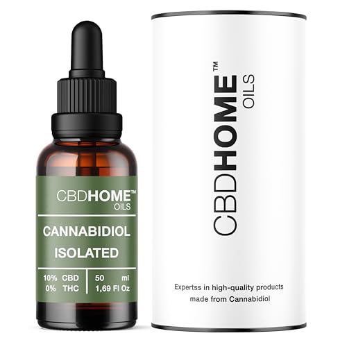 CBD HOME Oils - CBD Oil 10% - 50 ml, Isolated - óleo de coco (MTC) e cânhamo ecológico enriquecido com 10% de CBD puro e Ômega 3-6-9. Óleo CBD Certificado 5000 mg - Fabricado na UE
