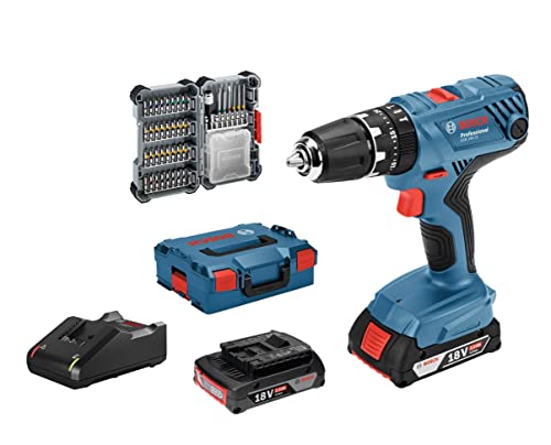 Bosch Professional 18V System GSB 18V-21 - Broca de percussão a bateria (55 Nm, 1800 rpm, 2 baterias x 2,0 Ah, conjunto 40 pontas, em L-BOXX) - Amazon Exclusive