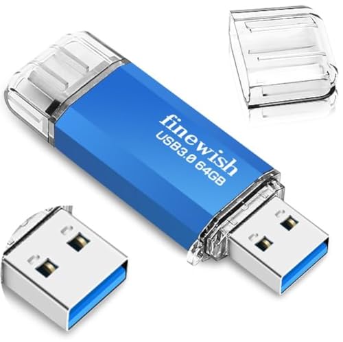 Tipo C memória USB 64 GB, Pendrive USB C 2 em 1, USB 3.0, 64 GB, com velocidade de leitura de até 40 MB/s, OTG Memory Stick para Android//Pc/MacBook, tablets, armazenamento de dados externo (azul)