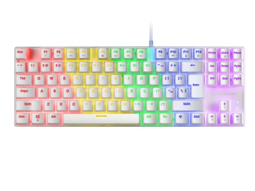 Mars Gaming MK80, teclado Gaming mecânico TKL compacto com Switch azul, iluminação Rainbow RGB, teclas de injeção dupla, modo de jogo e anti-chosting, multiplataforma, idioma EUA, branco