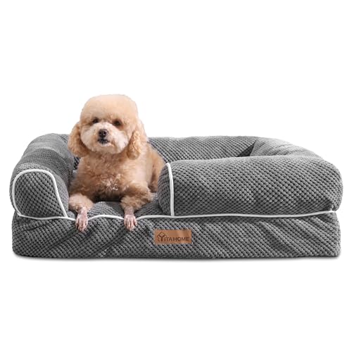 YITAHOME Cama cão pequeno, colchão cão impermeável lavável com espuma viscoelástica, sofá cão ortopédica removível, cinzento, 71 x 58 x 18 cm