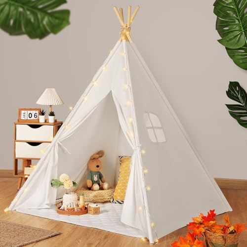 Wilwolfer Tenda de campismo infantil 100 % algodão para bebé dobrável de interior com colchão leve e confortável e bolsa de transporte, tenda de brincar para meninas e meninos, loja de brinquedos para