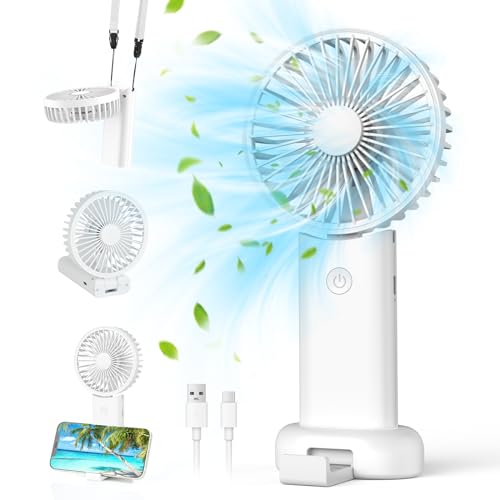 Namouk Ventoinha portátil, ventiladores de mão, mini ventilador pequeno USB recarregável com 3 velocidades ajustáveis, ventilador de secretária dobrável para escritório, viagem (branco)