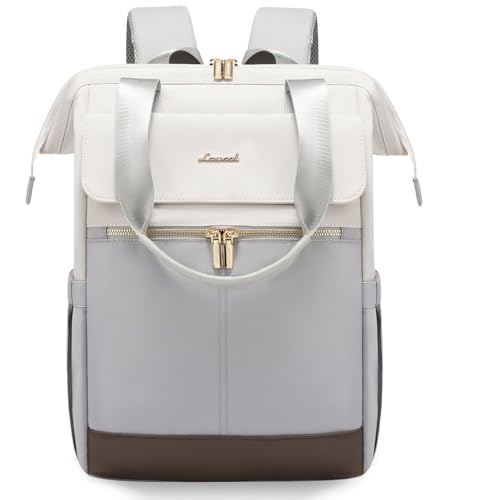LOVEVOOK Mochila portátil mulher, bege e cinzento claro, 15,6 polegadas