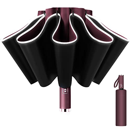 Guarda-chuva dobrável automático, guarda-chuva invertido, guarda-chuva dobrável anti-vento 10 hastes para homem mulher, diâmetro 105 cm