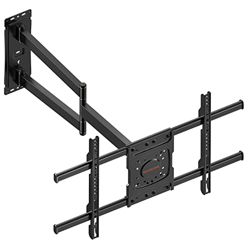 WHYFONE Suporte de parede para TV de comprimento alcance de 83,8 cm, giratório, inclinável, instalação em canto/plano, adequado para televisores planos/curvas de 32 a 75 polegadas até 45 kg, VESA 600