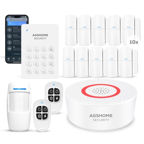 AGSHOME Alarmes para casa, kit de alarme de casa com sereia 120 dB, sistema de segurança de casa com 2,4 GHz, bateria de 8 horas, notificações em tempo real, funciona com Alexa