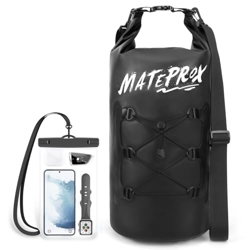 MATEPROX Bolsa impermeável, 5 L/10 L/20 L, flutuante e proteção IPX8, com capa impermeável móvel, ajustável bolsa estanque para caiaque, campismo, Rafting e atividades aquáticas., Preto, 20L, Saco