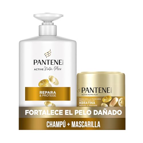 Pantene Pro-V Repara e protege champô 1 l com dispensador, máscara protetora de queratina 500 ml, cabelo seco e danificado