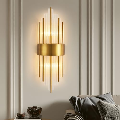KRIPINC Candeeiro de parede dourado de tubo de vidro, aplique parede interior de vidro vintage E14, candeeiros retro vintage para sala de estar quarto mesa de cabeceira