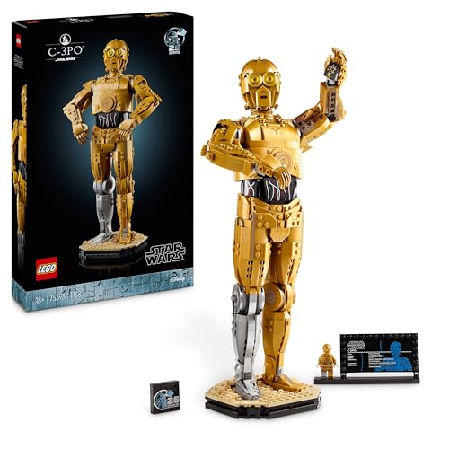 LEGO Star Wars 75398 C-3PO Figura de Droide - kit de casacos para adultos de coleção - base, placa informação e minifigura - presente para homens e mulheres fãs da saga