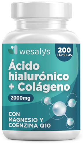 Colágeno com magnésio e ácido hialurónico Q10, 200 cápsulas, com zinco, vitaminas A, C e E, colagénio hidrolizado, articulações, fortes, pele tersa e energia