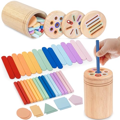 Joozmui Montessori Brinquedos de madeira 1 2 3 anos, 3 em 1 brinquedos de madeira para atividades e desenvolvimento Montessori jogos educativos crianças 1 2 3 anos brinquedos sensoriais 1 ano