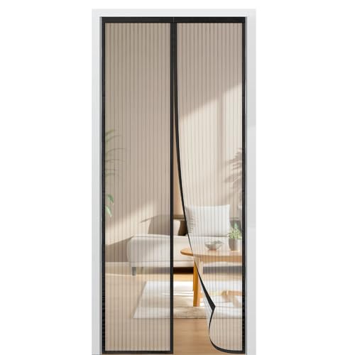 BUIRTLY Mosquiteira de porta magnética, 95 x 210, mosquiteiras para portas, fecho magnético automático para portas de varandas, porões e terraços, fácil instalação sem perfuração. Preto