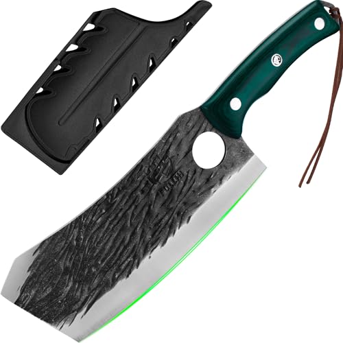 FULLHI Faca de cozinha com capa de 19 cm faca para carne, faca de chef em aço de alto carbono para casa, campismo, churrasco, presentes para mãe e pai (verde)