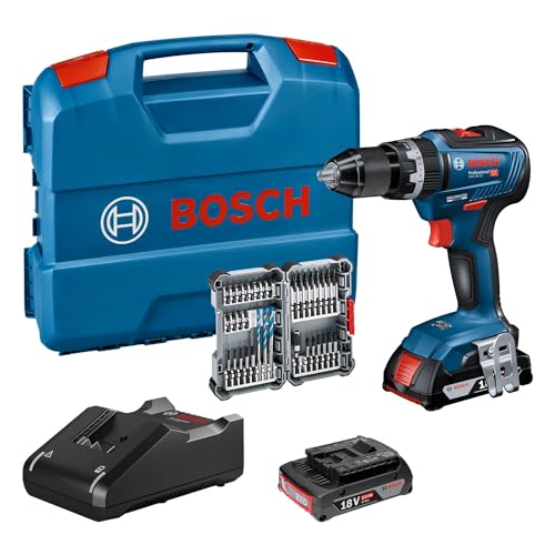 Bosch Professional 18V System GSB 18V-55 - Broca de percussão a bateria (Brushless, 55 Nm, 2 baterias x 2,0 Ah, conjunto 35 ACC. Impacto, em pasta) - Amazon Exclusive