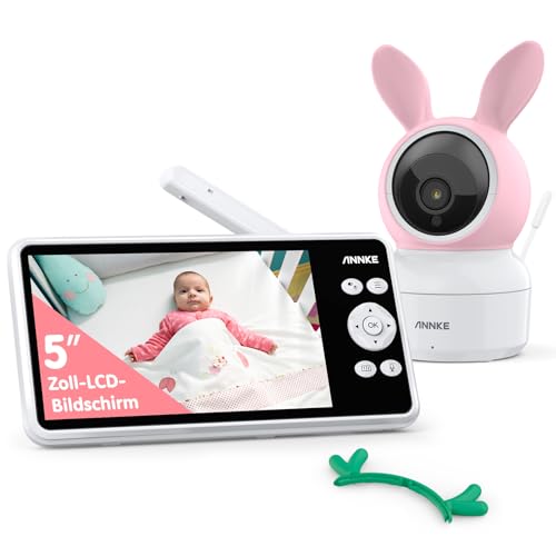 ANNKE Vigilador de bebé de 5 polegadas com câmara HD 1080P sem WiFi, câmara de vigilância para bebés de 2 vias de áudio e visão noturna por infravermelhos, deteção de temperatura e movimento com