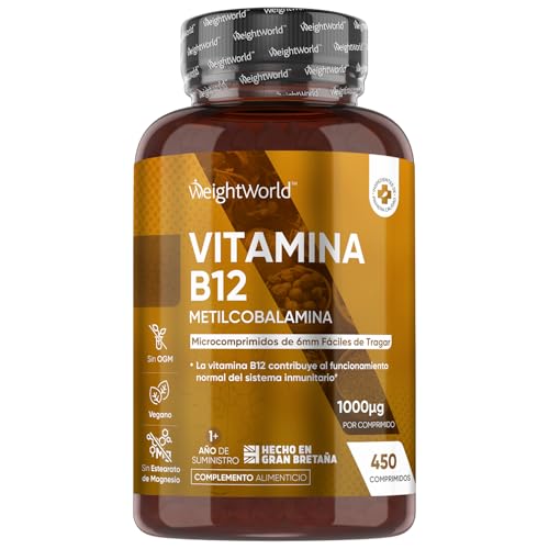 Vitamina B12 Vegana 1000 mcg - 450 micro comprimidos de etilcobalamina B12 para mais de 1 ano de fornecimento - sem OGM e sem lactose