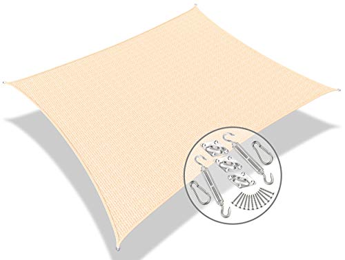 VOUNOT Toldo vela de sombra retangular, 3 x 5 m, com kits de montagem, proteção contra raios UV e HDPE respirável, para exteriores, jardim, pátio, marfim