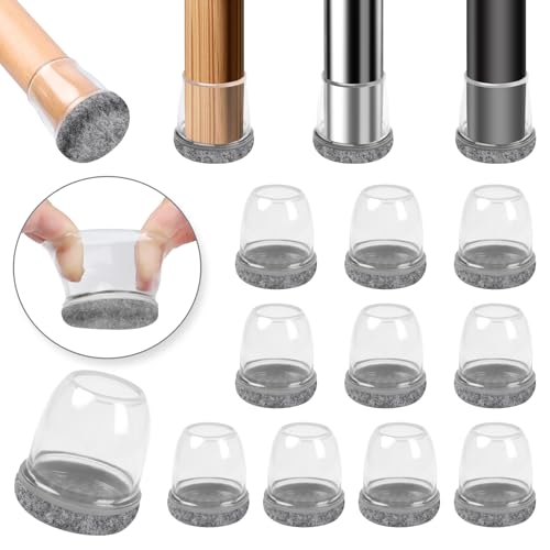 Ezprotekt Protetores de chão de silicone cinzento melhorados para pernas de cadeira, 13 - 20 mm capas de silicone 16 P com feltro embrulhado, capas para pernas de cadeira, protetores de pés de cadeira