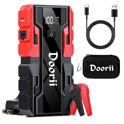 DOORII 012 Iniciador de carros 4000A, 12 V Arrancador de baterias para carros (9 L de gás ou 7 L a gasóleo,) Jump Starter potenciador de bateria de carro com luz LED integrada (COCY-001B)