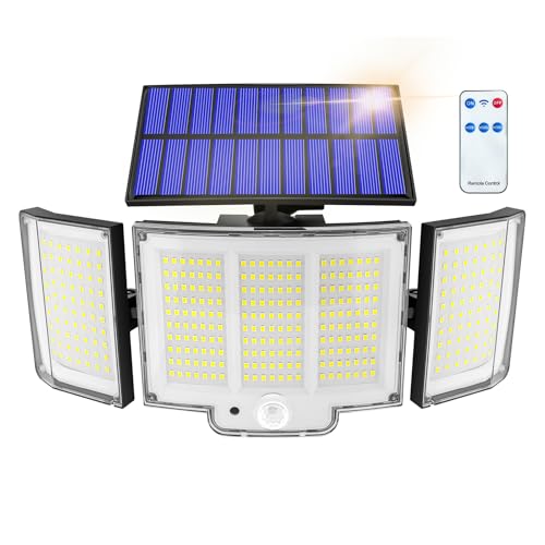 Haokiang Luzes solares exteriores 1 pack 348 LED 2000LM IP65 270° 3 modos focos led exteriores solares sensor de movimento para exteriores luz solar jardim sensor de movimento [classe energética A]