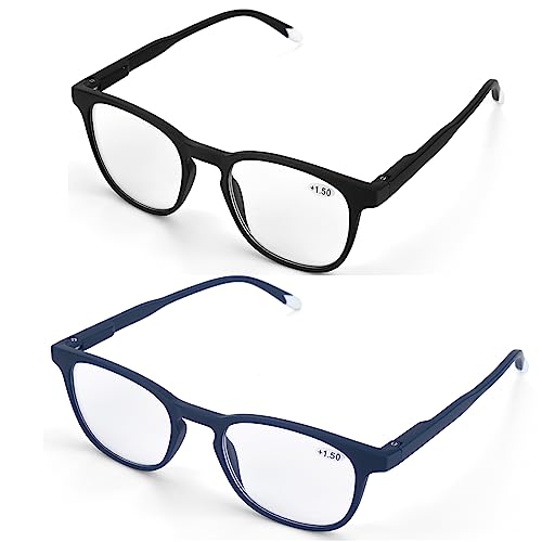 LANLAN Óculos presbiopia homem mulher 2 pacotes, óculos leitura homens mulher, óculos anti-luz azul, filtro azul, óculos de leitura homens mulher, óculos para ler, 2 cores 0-4,0 dioptrias azul/preto