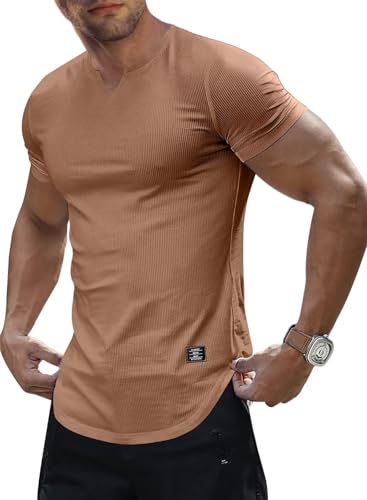 Meilicloth T-shirt masculina Slim Fit decote em V manga curta desportiva básica muscular cores várias S-3XL