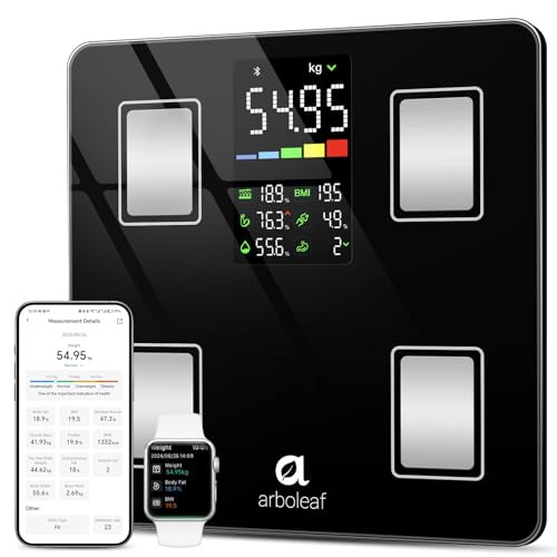 arboleaf Balança de peso corporal, Bluetooth balança de casa de banho balança de pesagem com Smart APP, alta precisão base inteligente digital para IMC, 14 analisador de composição corporal, 400