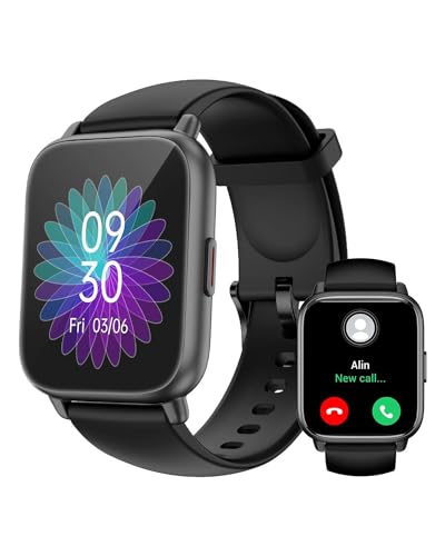 RUIMEN Smartwatch com chamadas, relógio inteligente recebe chamadas e assistente de voz, Smartwatch mulher homem com podómetro de oxigénio sangue impermeável IP68 100 desportos modos pulseira de