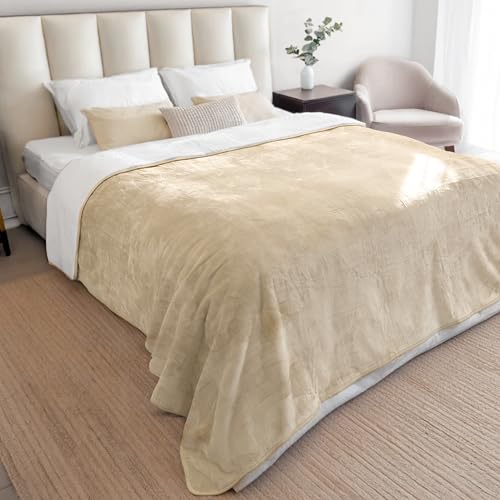 Dreamzie - Manta impermeável cão 218 x 228 cm, manta cão grande reversível e lavável, para sofá e cama, manta cão pequeno em Sherpa - bege