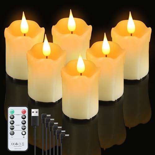 Forever Speed 6 peças velas LED recarregáveis com temporizador de controlo remoto, vela LED sem chama regulável com cabo de carregamento USB para decoração de festa em casa, acampar