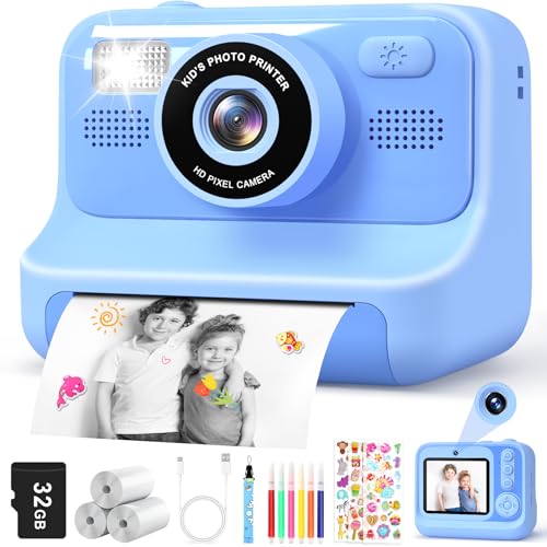 Subtail Câmara fotos infantis instantâneas - 2,4 1080P câmara instantânea para crianças com papel de impressão | Cartão de 32 G - câmara fotos infantis presentes de brinquedo para meninas meninos 3-12