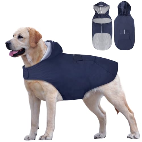 Idepet Casaco impermeável com capuz, para cão, com aba para o pescoço, refletor, resistente ao vento, para cães pequenos, médios e grandes