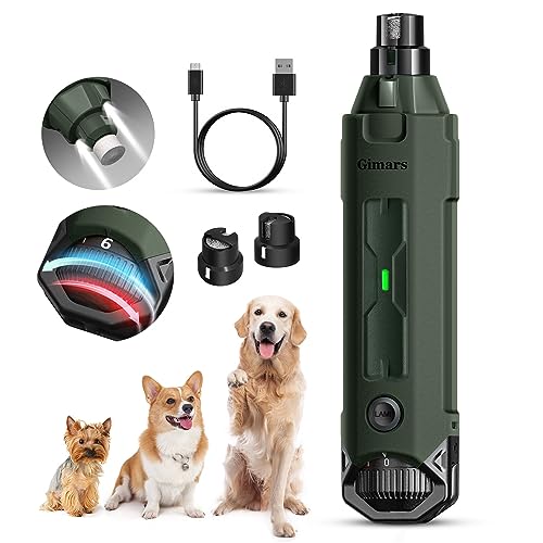 Gimars Lima de unhas elétrica para cães, ajustável 6 velocidades cortador de unhas elétrico, corta-unhas elétrico para cães com luz LED, recarregável lima de unhas de 3 portas para cães