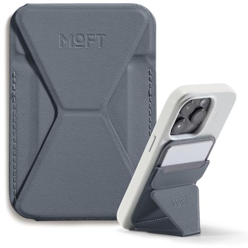 MOFT MagSafe Carteira suporte para iPhone 16/15/14/13 séries, compatível com MagSafe, suporte magnético de movas, couro vegano para telefone com 3 ângulos de visão, 2 suportes para cartões (cinzento