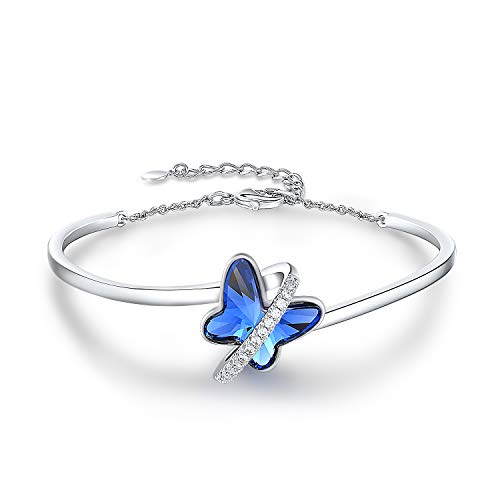 GEORGE · SMITH Pulseira de mulher prateada, bracelete ajustável banhado a ouro branco de 14 K, pulseira borboleta com zircónio 5A - ideias de presente para mulher para aniversário, aniversário