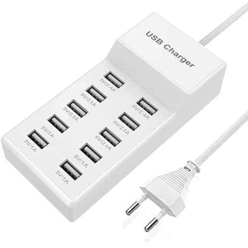 Carregador USB multi-porta, tomada de corrente USB de 10 portas carregamento rápido USB multiporta de 40 W compatível com iPhone 12/13/14/15/16/Samsung S22/S23/Xiaomi/Huawei/OnePlus/outros