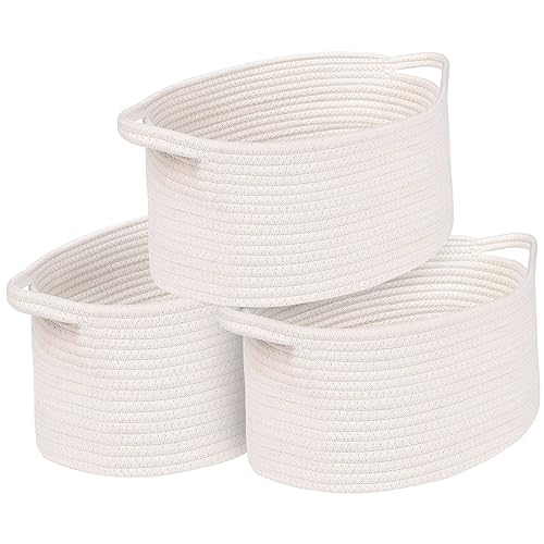 OUTBROS 3 peças cestas de armazenamento tecido com cordão de algodão, com manga, armazenamento casa de banho, para quarto e armário (branco)