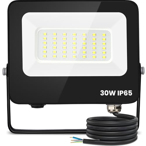Aigostar Foco LED exterior 30 w 2450 lúmen, luzes LED exterior impermeável IP65, projetor LED branco frio 6500 K para jardim, pátio, garagem, parque